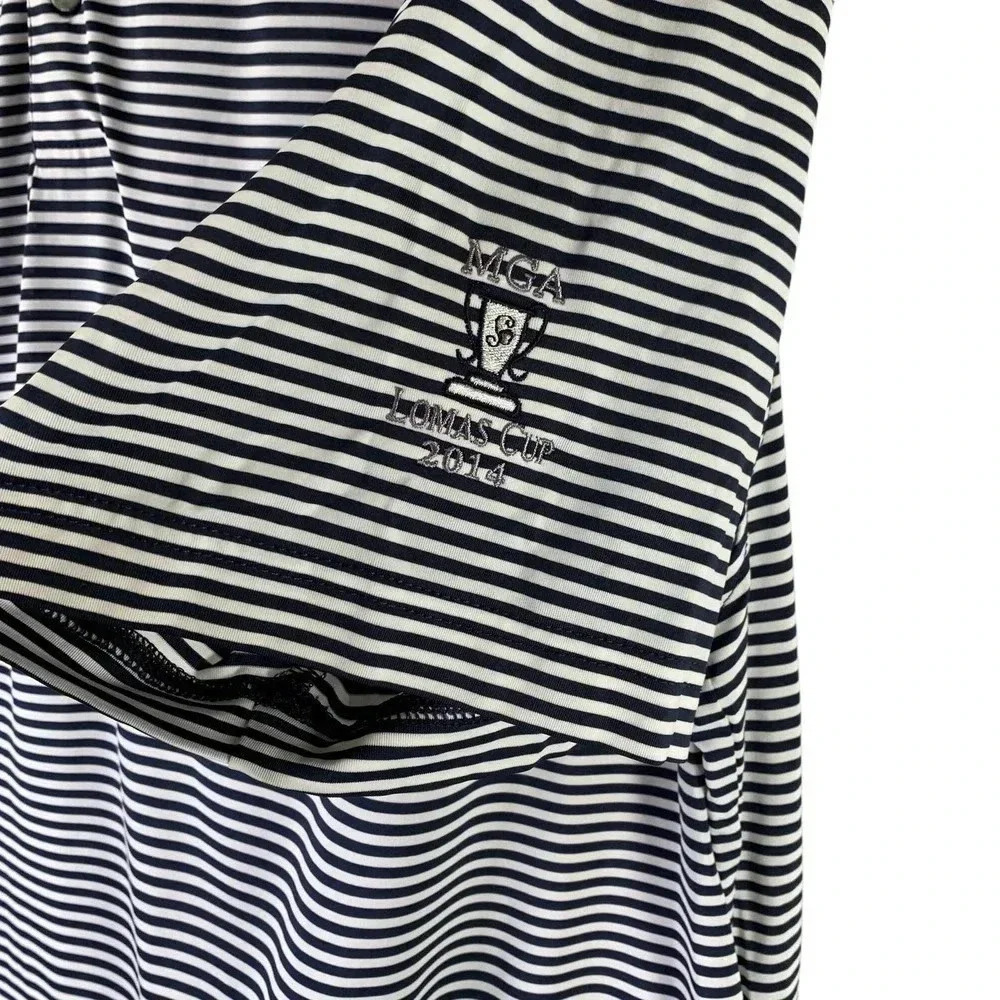 FootJoy FJ Striped Navy Athletic Polo Golf Shirt Men Size L MGA Lomas Cup 2014 - Picture 4 of 13